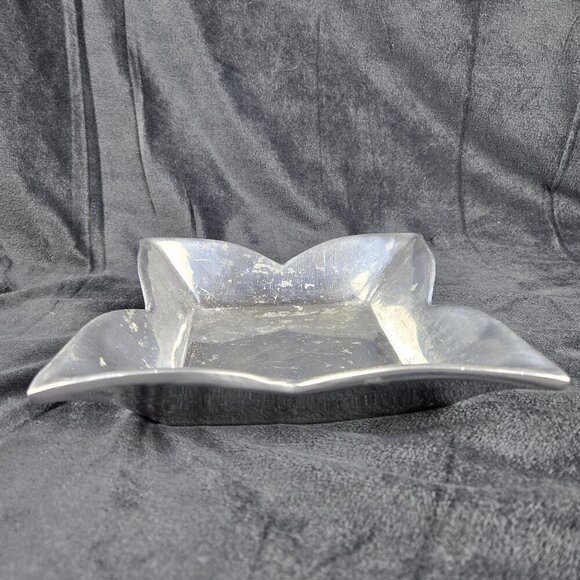 Vintage Pewter Petal Shaped Square Bowl Stable Base Decoration Centerpiece - Picture 5 of 7